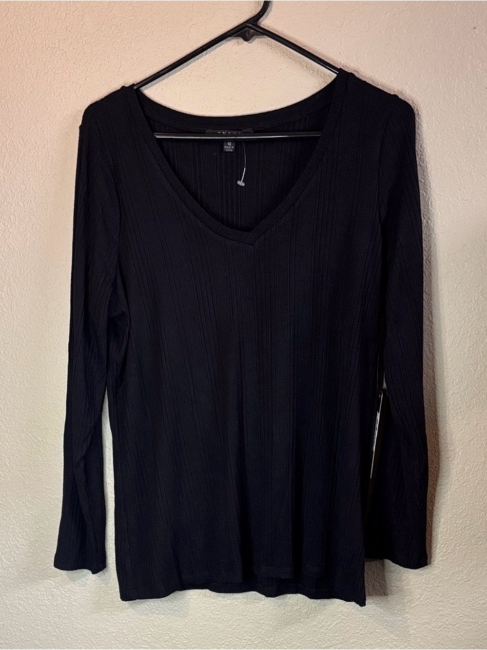 New Cyrus Shirt Women’s Black Casual Long Sleeve V-Neck Ribbed Classic Top Sz 1X